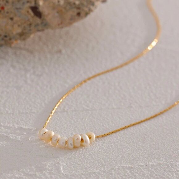 Delicate Seed Pearl Beaded Gold Necklace - Picture 3 of 13